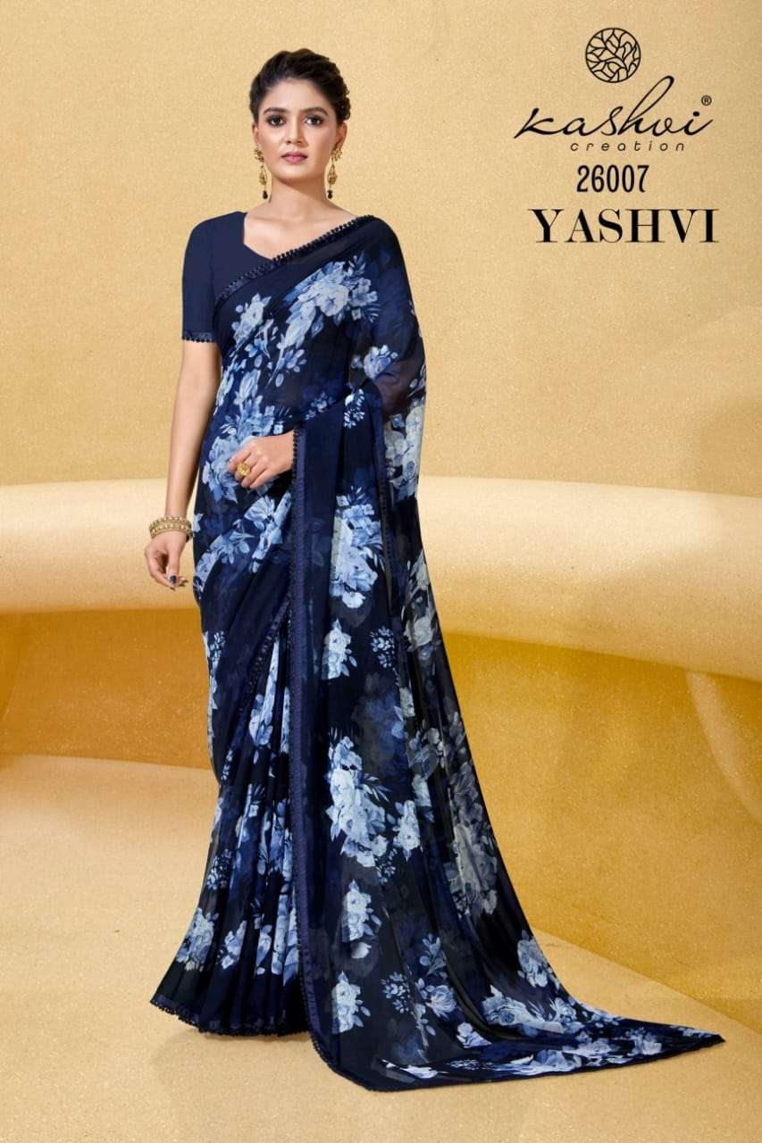 yashvi by kashvi creation georgette floral printed sarees collection