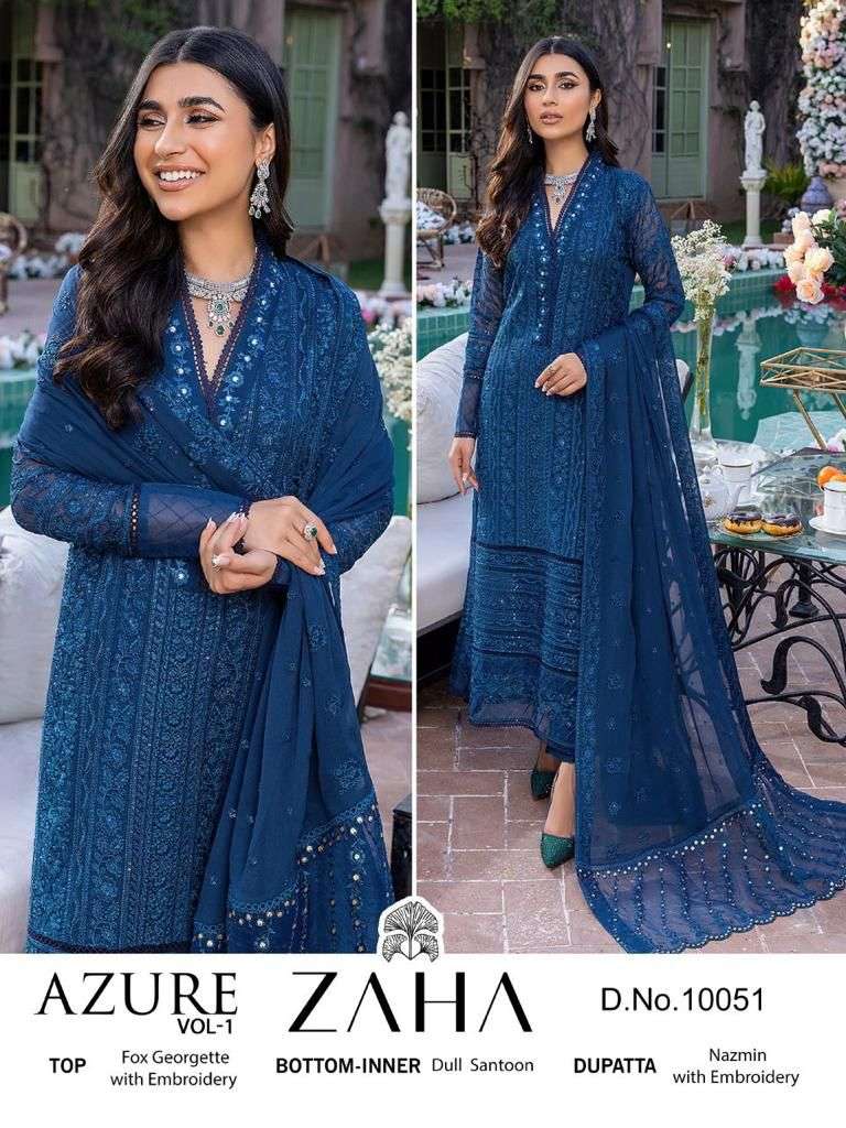 zaha 10051 a single design pakistani dress blue color 