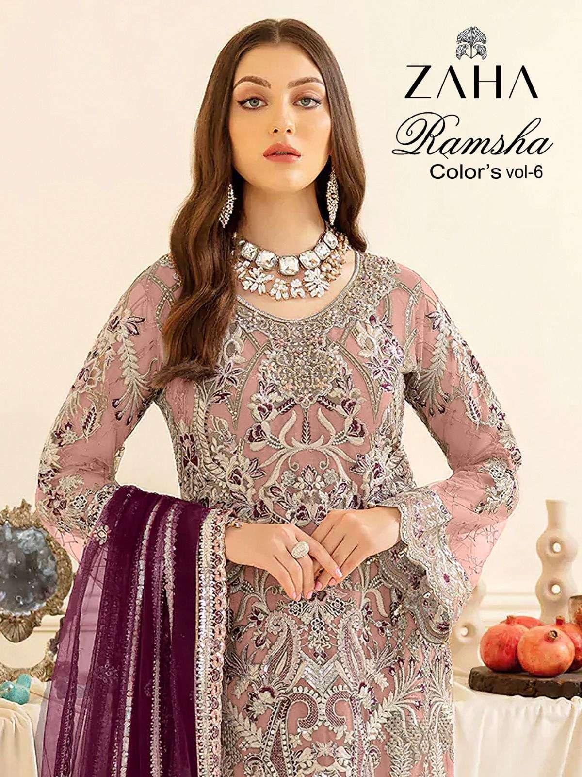 zaha ramsha vol 6 dn 10131 pakistani heavy embroidery salwar kameez and back work latest suit