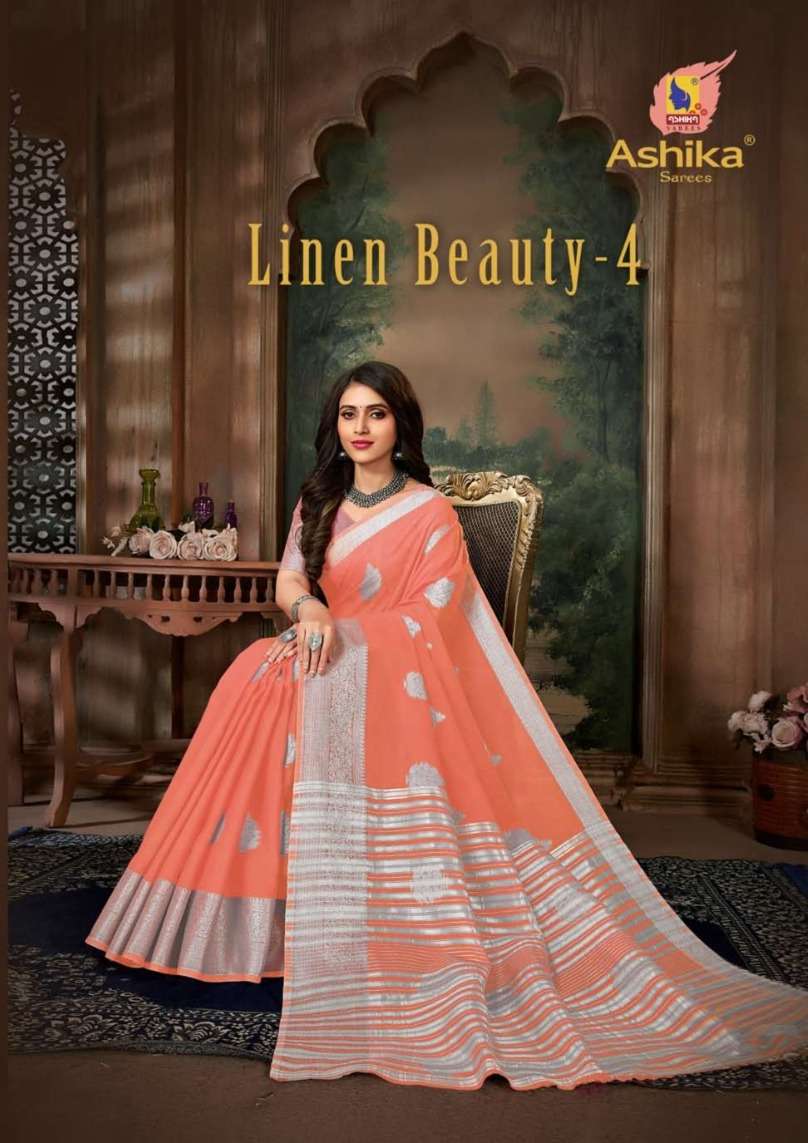 ashika saree present linen beauty vol 4 silver zari work saree collection 
