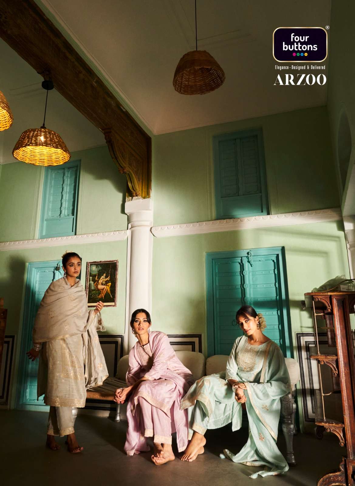 four buttons present arzoo full stitch function wear kurti with pant and dupatta
