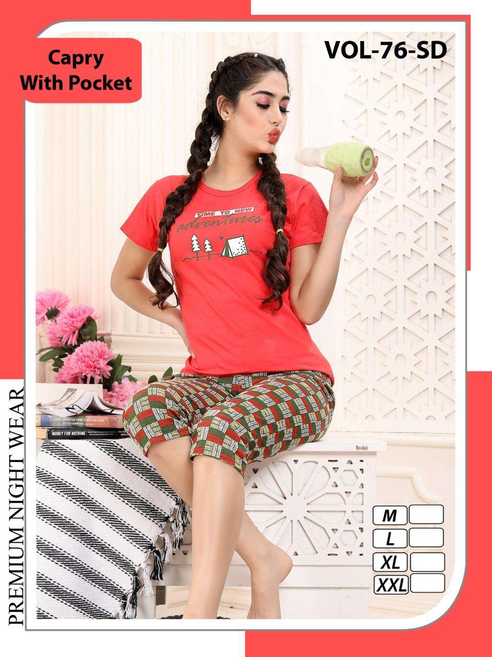 FT CAPRI VOL.76 SD Heavy Shinker Hosiery Cotton Night Suits With Pocket Capri CATALOG WHOLESALER BEST RATE