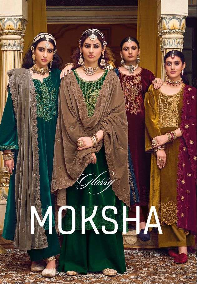 glossy moksha 8901-8906 velvet suit for women wholesale price 