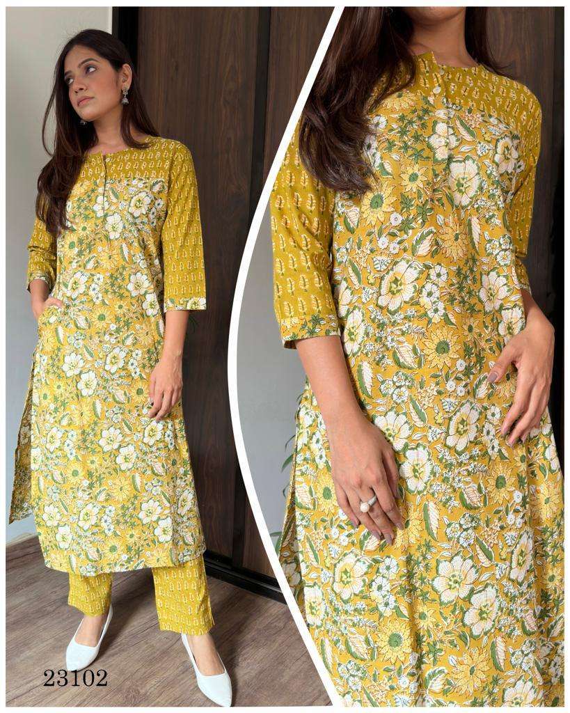 indira 23102 readymade straight line kurti with pant combo set