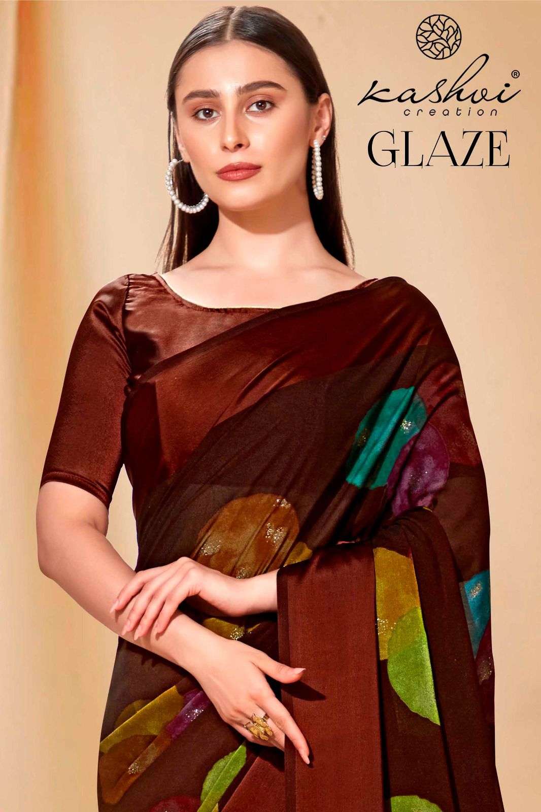 kashvi creation glaze satin print saree collection 