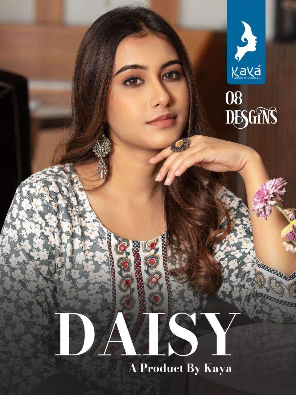 kaya present daisy floral print nayra cut kurti with pant and dupatta