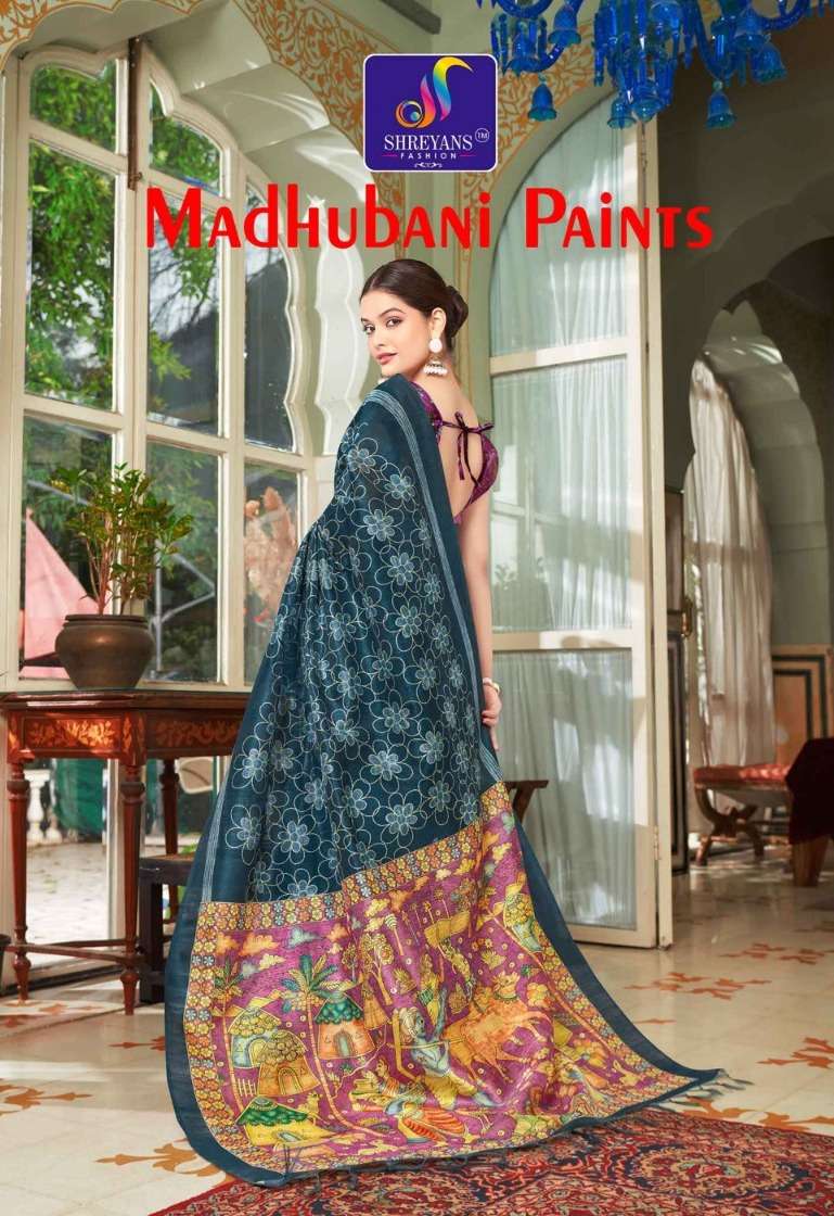 madhubani paints by shreyans fashion cotton digital amazing print saree collection 