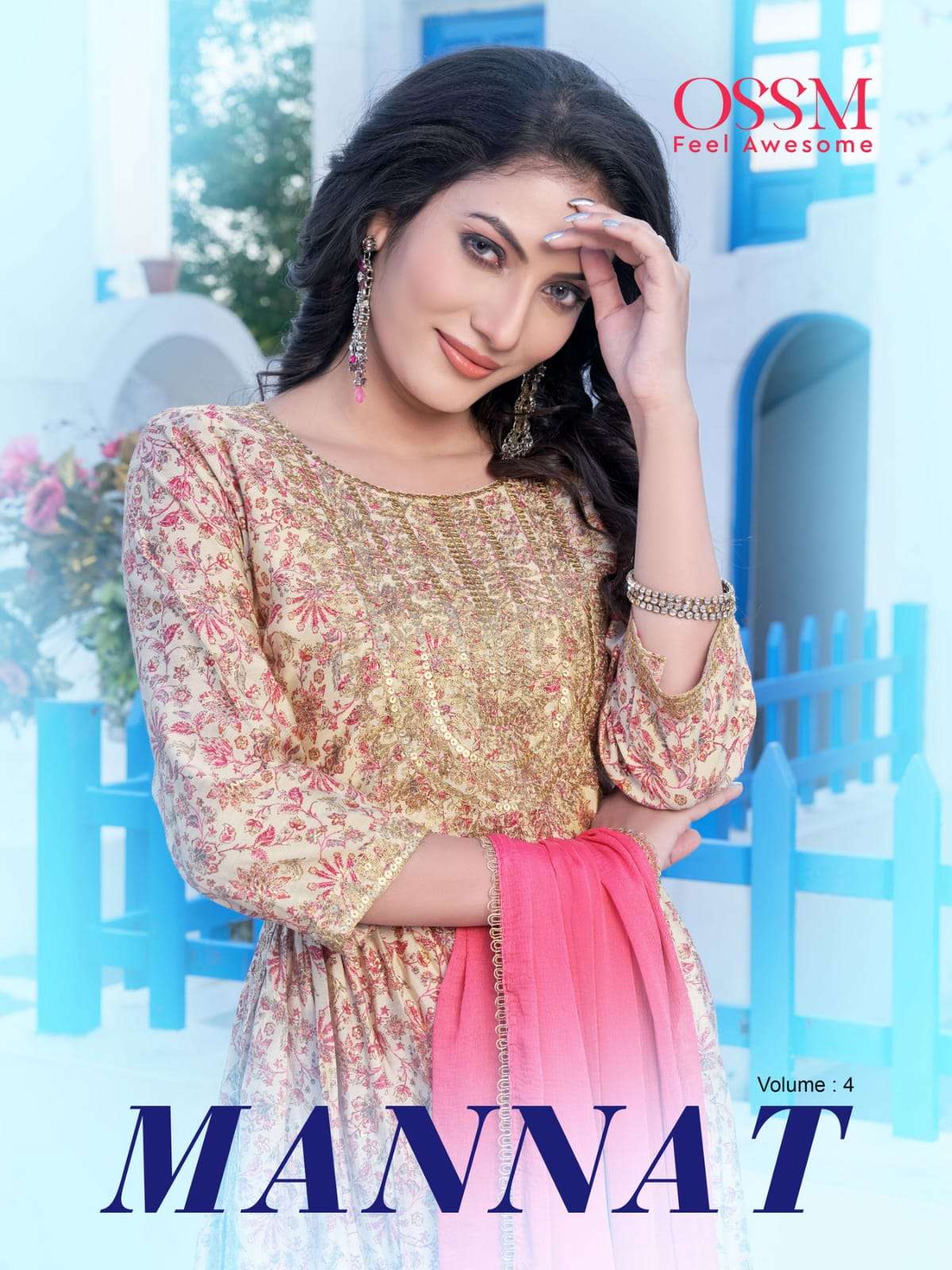 ossm mannat vol 4 nyra cur kurti with pant and dupatta set 