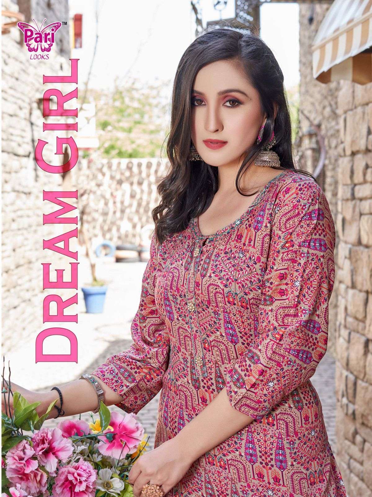 pari dream girl stitch foil print latest kurti collection