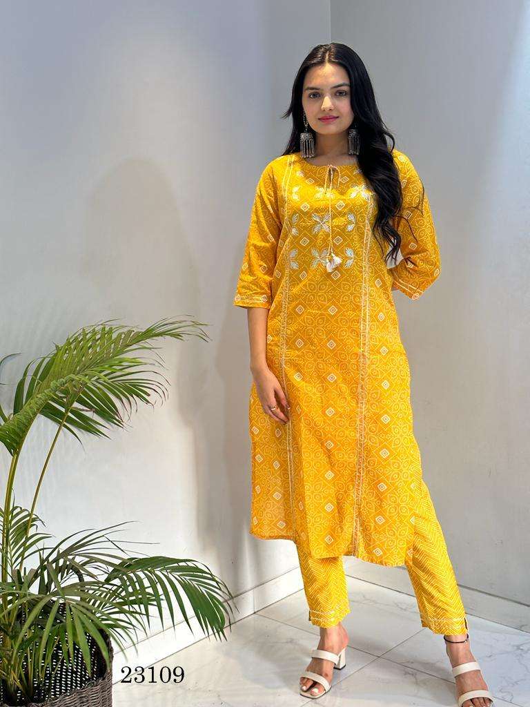 pr 23109 straight style kurti with pant combo set 
