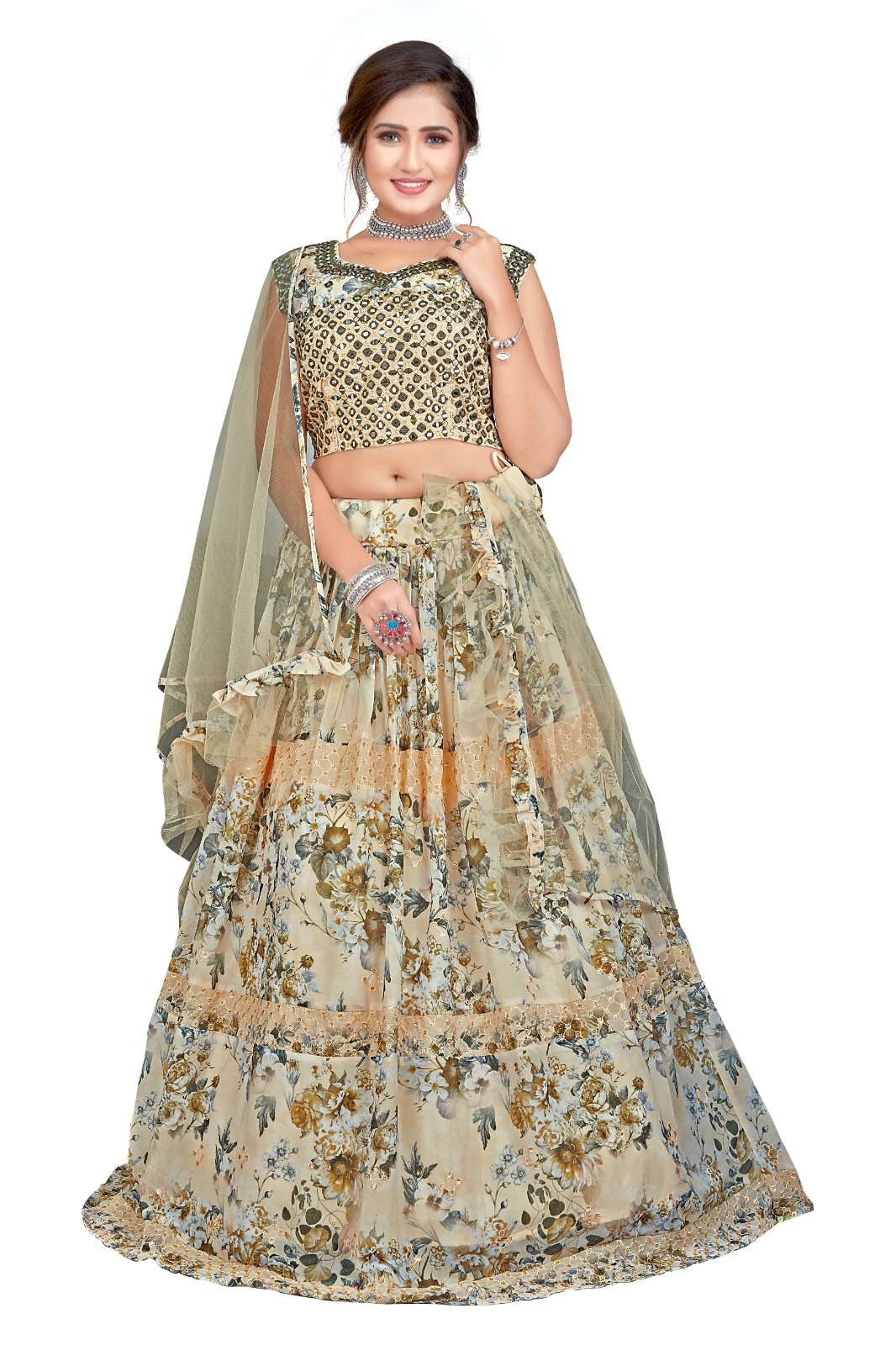 pr c 1922 readymade crop top with printed fancy lehenga and dupatta