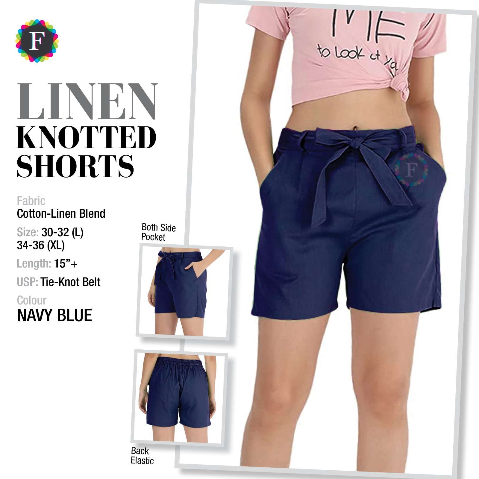 pr clothing stylish girls linen knotted shorts