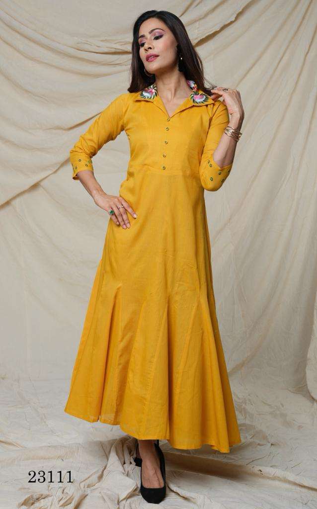 pr mal mal designer collar and sleeve long party wear kurti 