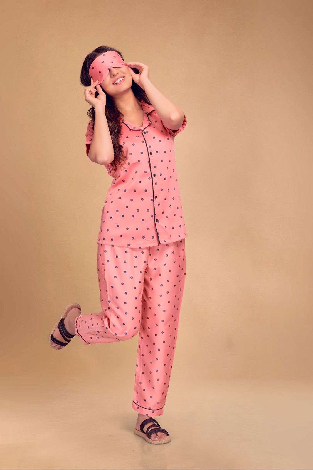 pr night dress top bottom with eye mask combo set 