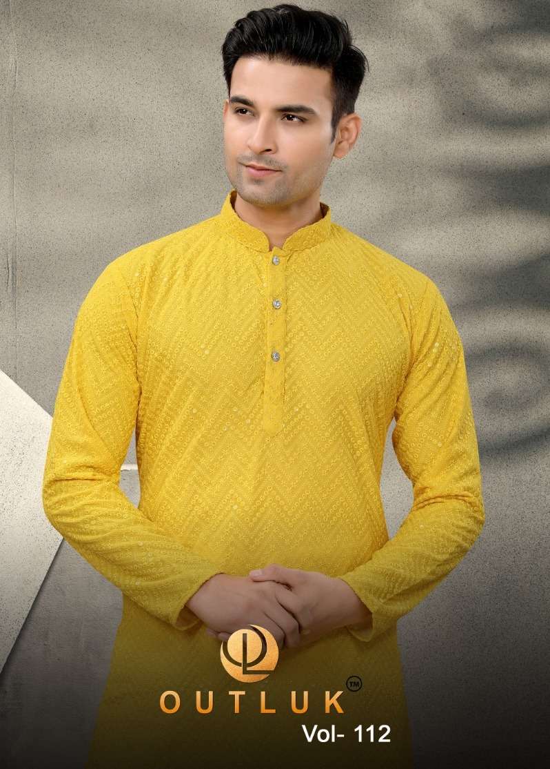 pr outluk vol 112 New Designs in Lucknowi Sequence Work Kurta Pajama for men 