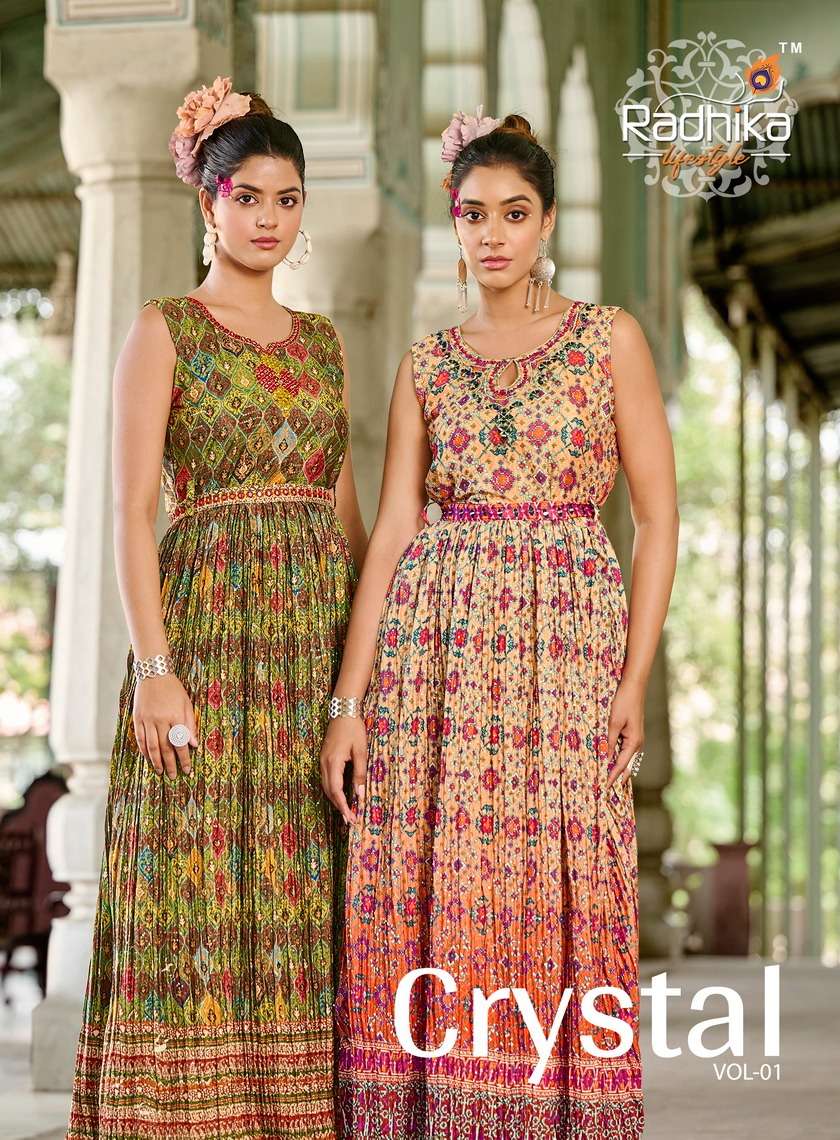 radhika lifestyle crystal vol 1 readymade designer printed gown 