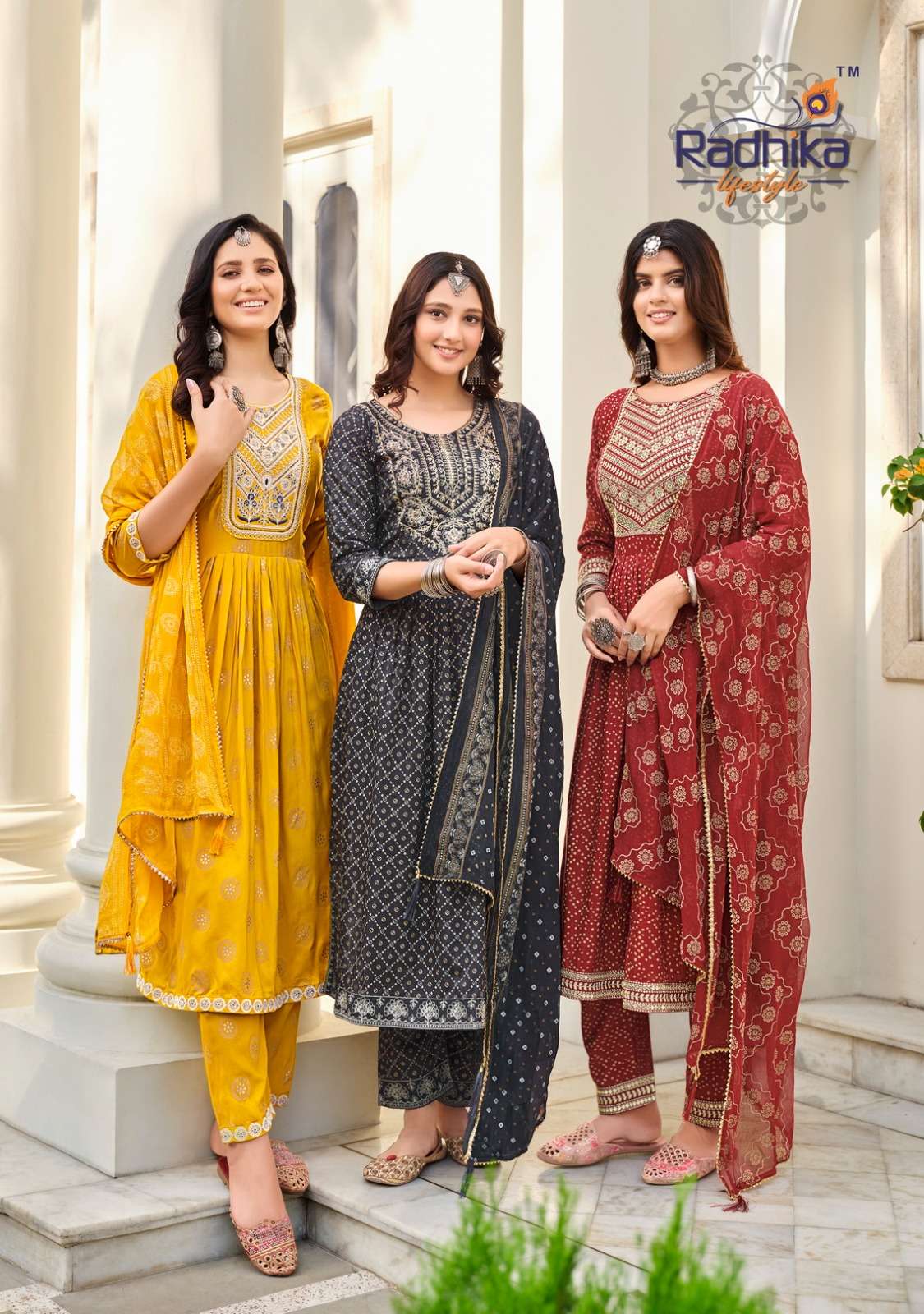 radhika lifestyle parampara vol 1 readymade nayra cut kurti with pant and dupatta