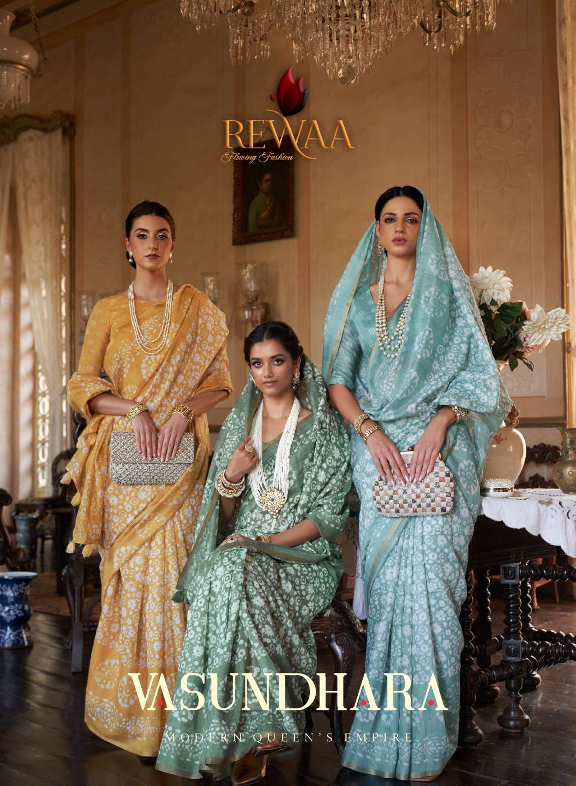 rewaa present vasundhara printed fancy saree collection 