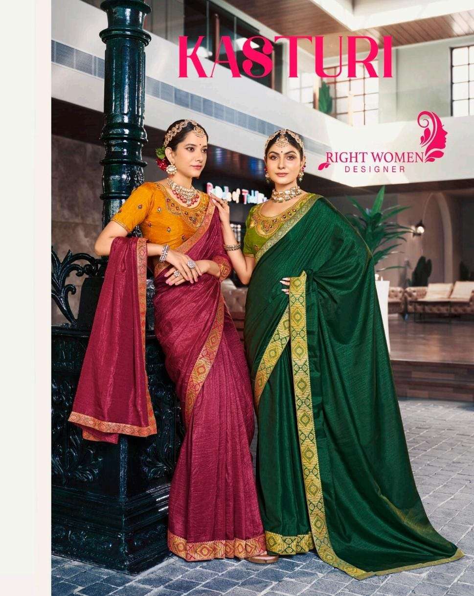 right women present kasturi zari lace saree collection with embroidery blouse