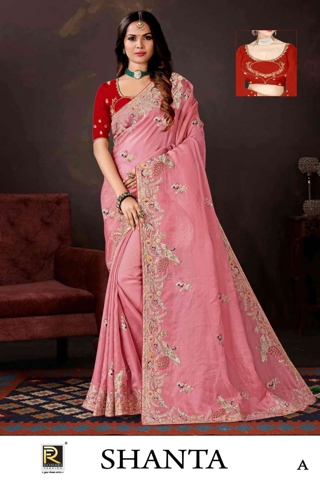 Shanta by Ranjna sarees fabric organza silk fancy thread worked beautiful saree collction