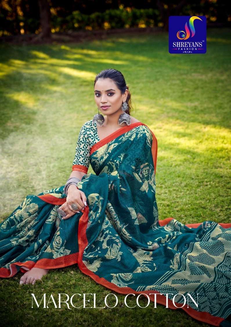 shreyans fashion present marcelo cotton base floral print saree wholesaler 