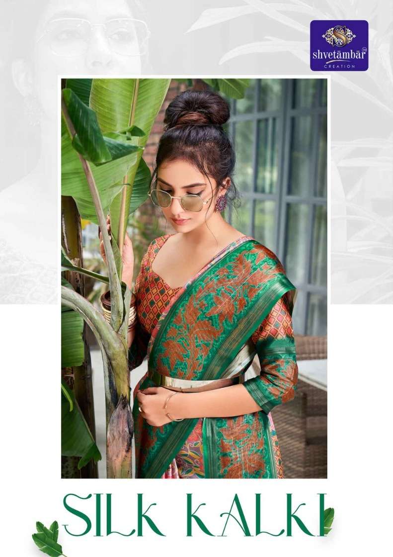 shvetambar creation silk kalki amazing print saree wholesaler  