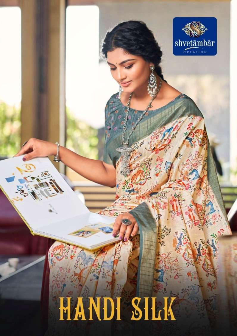 shvetamber creation handi silk casual wear saree wholesaler 