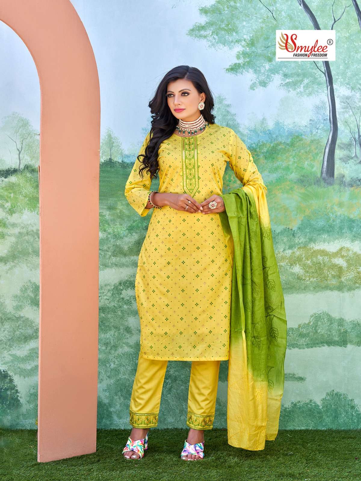 smylee sneha readymade neck embroidered kurti with pant and dupatta