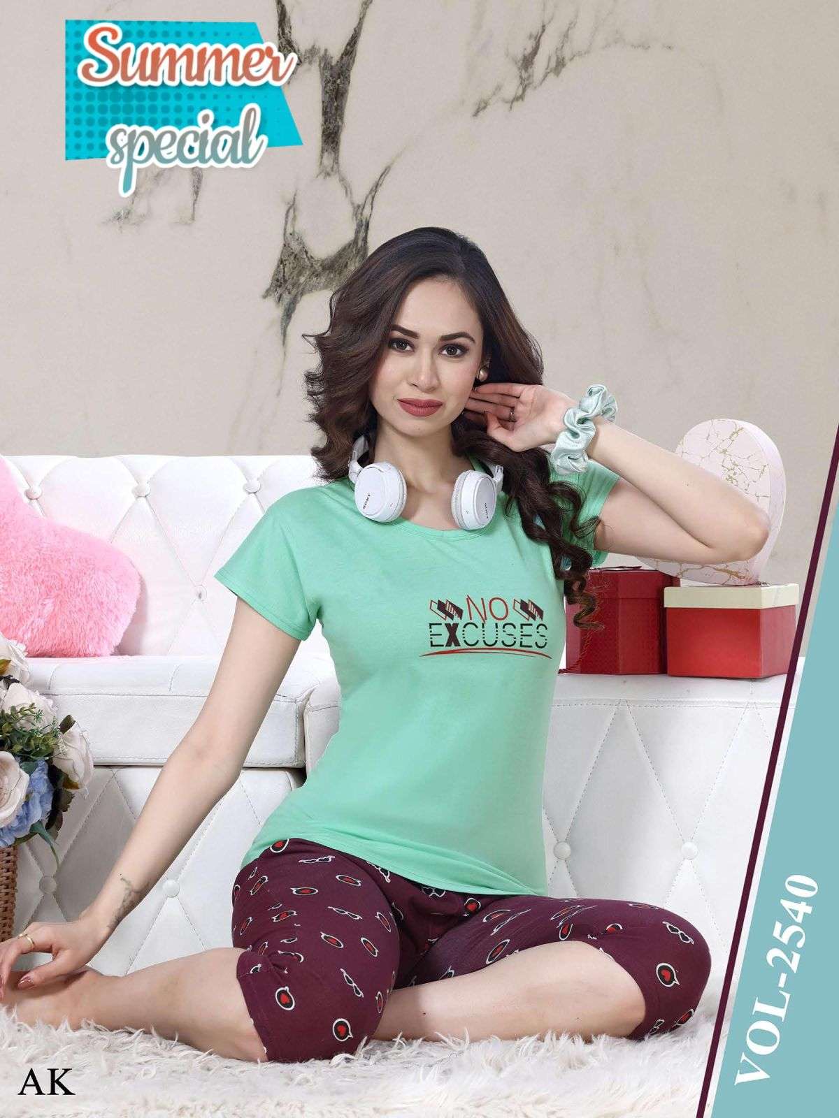 SUMMER SPECIAL CAPRI VOL.2540 Heavy Shinker Hosiery Cotton Night Suits With Pocket Capri CATALOG WHOLESALER BEST RATE