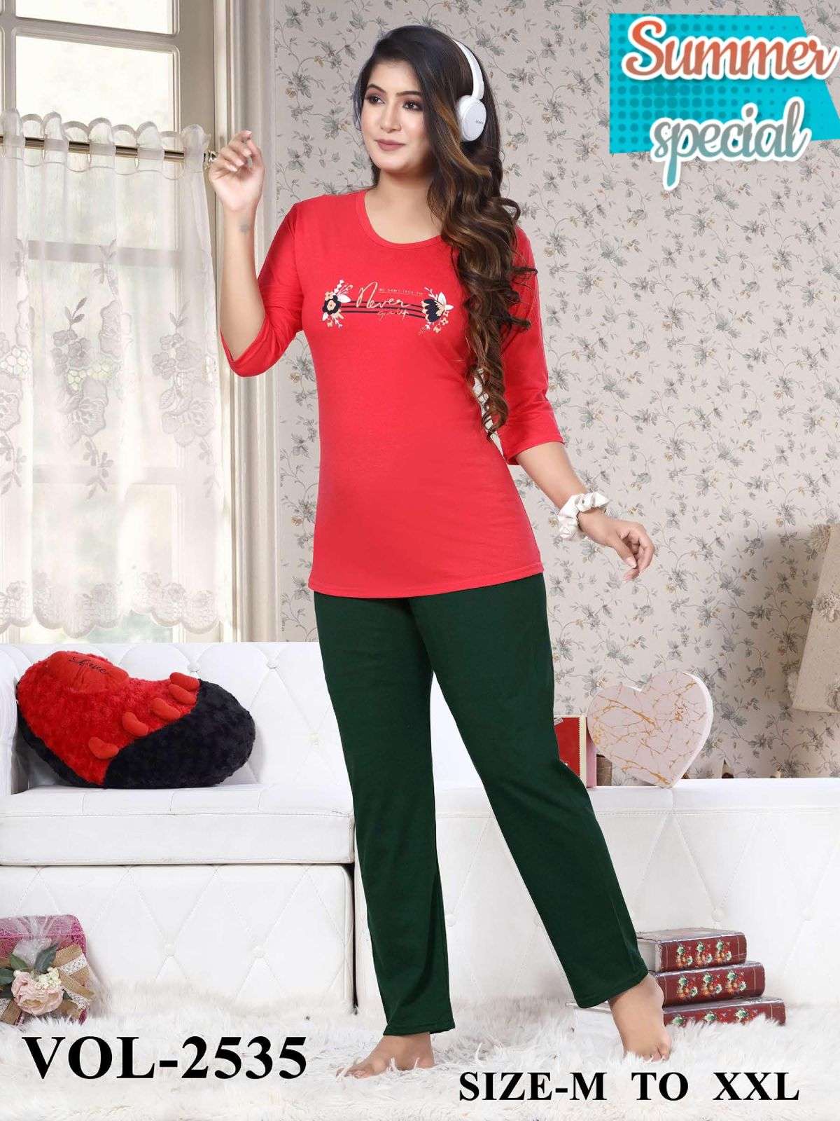 SUMMER SPECIAL VOL.2535 Heavy Shinker Hosiery Cotton Night Suits Full sleeve CATALOG WHOLESALER BETS RATE