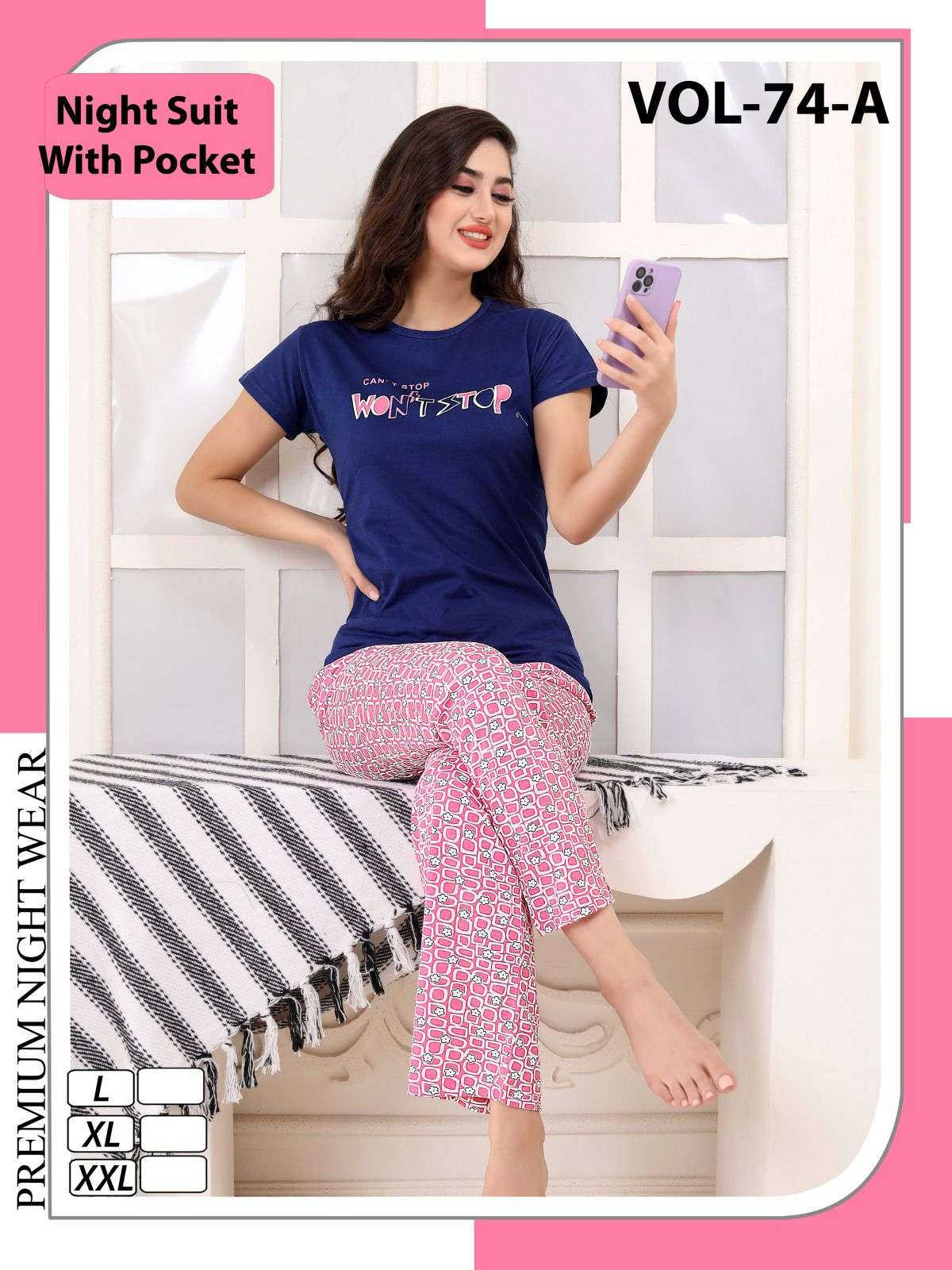 SUMMER SPECIAL VOL.74 A Heavy Shinker Hosiery Cotton Night Suits With Pocket CATALOG WHOLESALER BEST RATE