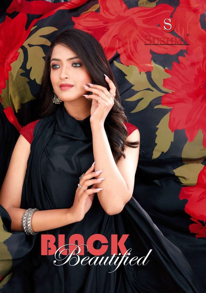sushma black beautified florwer printed saree wholesaler