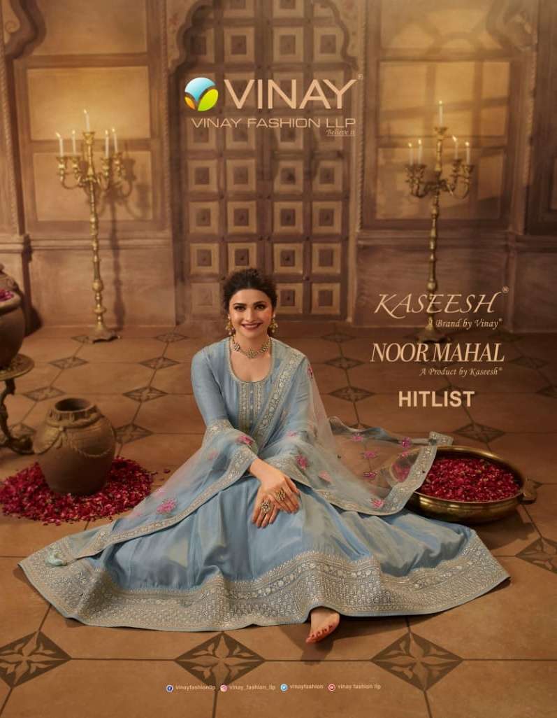 vinay kaseesh noor mahal hitlist embroidered dola silk dress material 