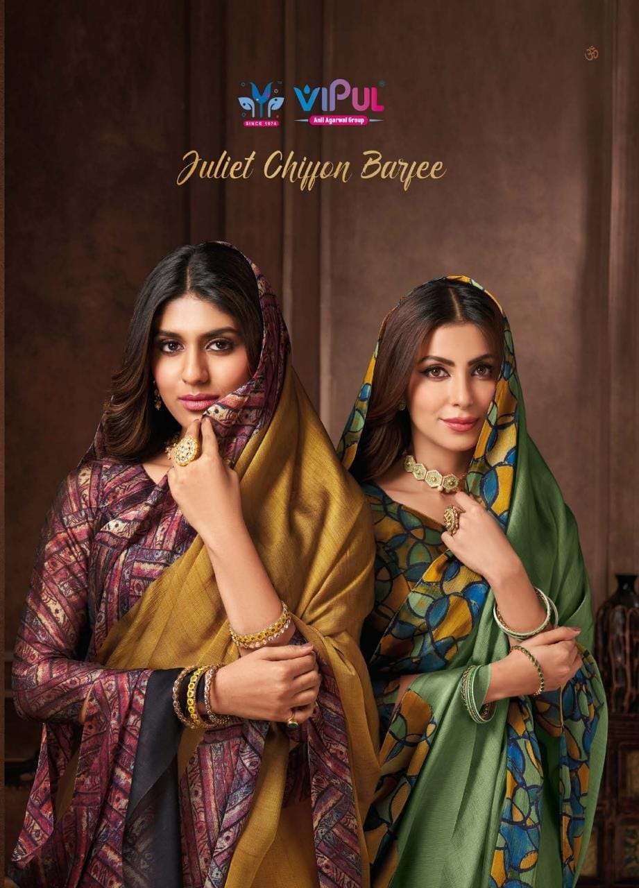 vipul fashion juliet chiffon barfee printed fancy border saree wholesaler 