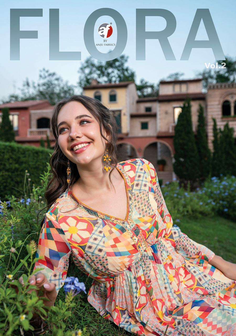 anju fab flora vol 2 designer party wear one peice flared kurti 