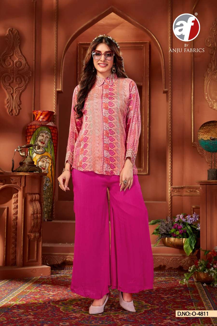 anju fab o-4811 fancy printed shirt with plazo 