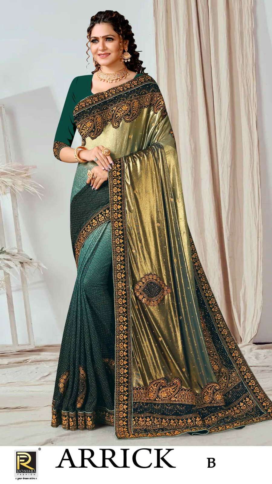 Arrick by ranjna fabric imported lycra  fancy siroski and patch worked  fancy designer exclusive saree collection 