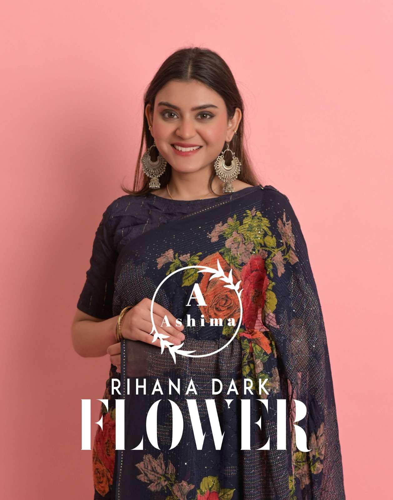 ashima rihaaaa dark flower print amazing sequence work saree collection 