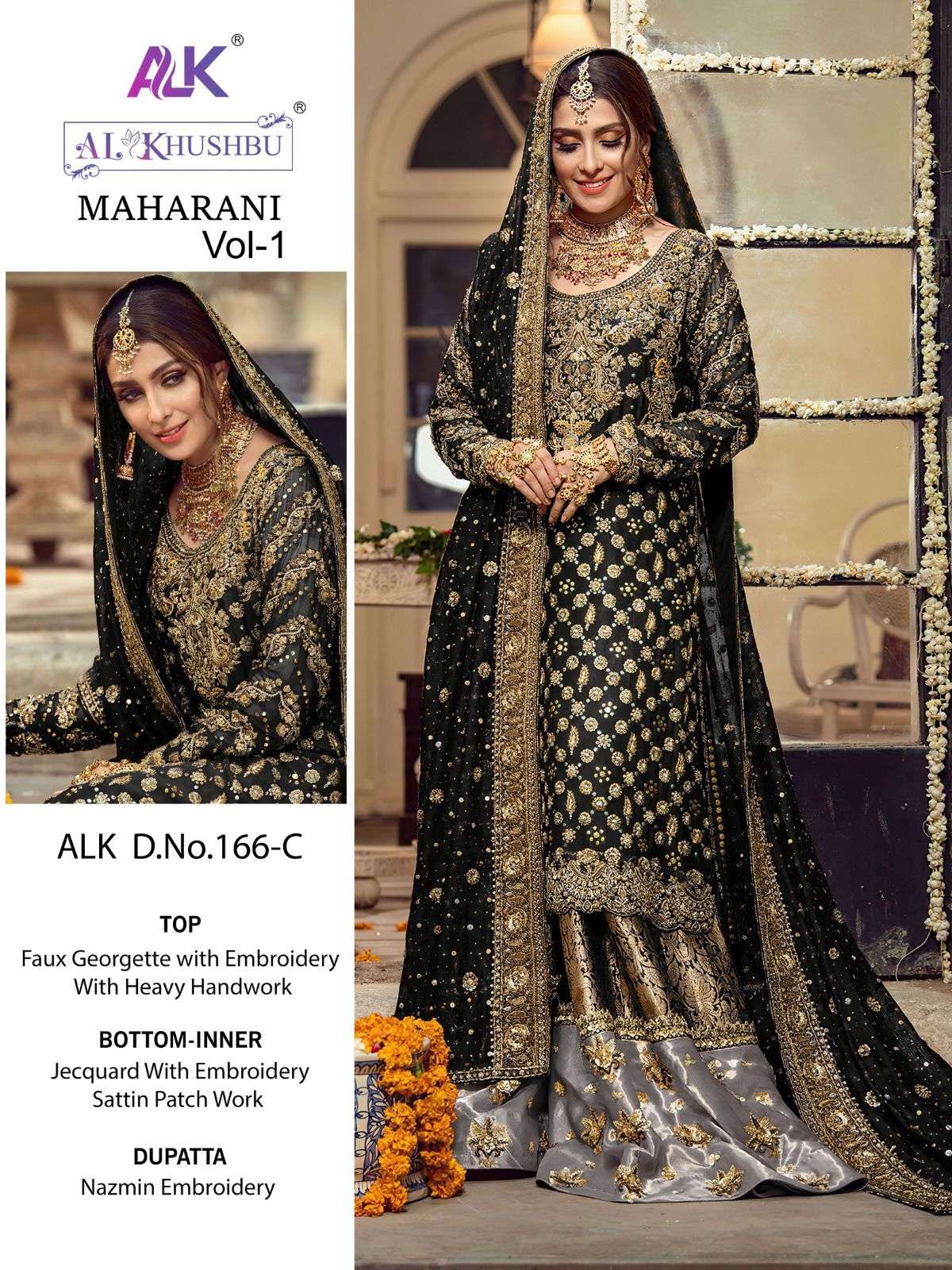 beautiful black color wedding wear salwar kameez 166c maharani vol 1 by al khushbu 