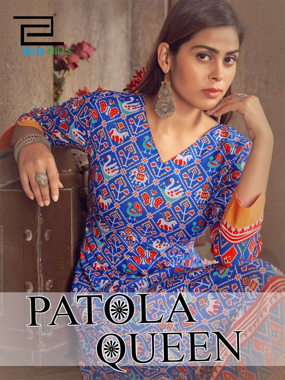 blue hills patola queen digital print long gown kurti 