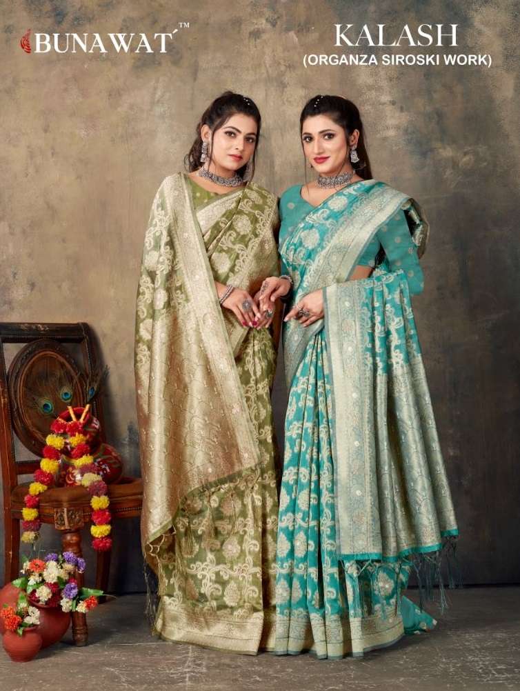 bunawat kalash designer organza saris wholesaler
