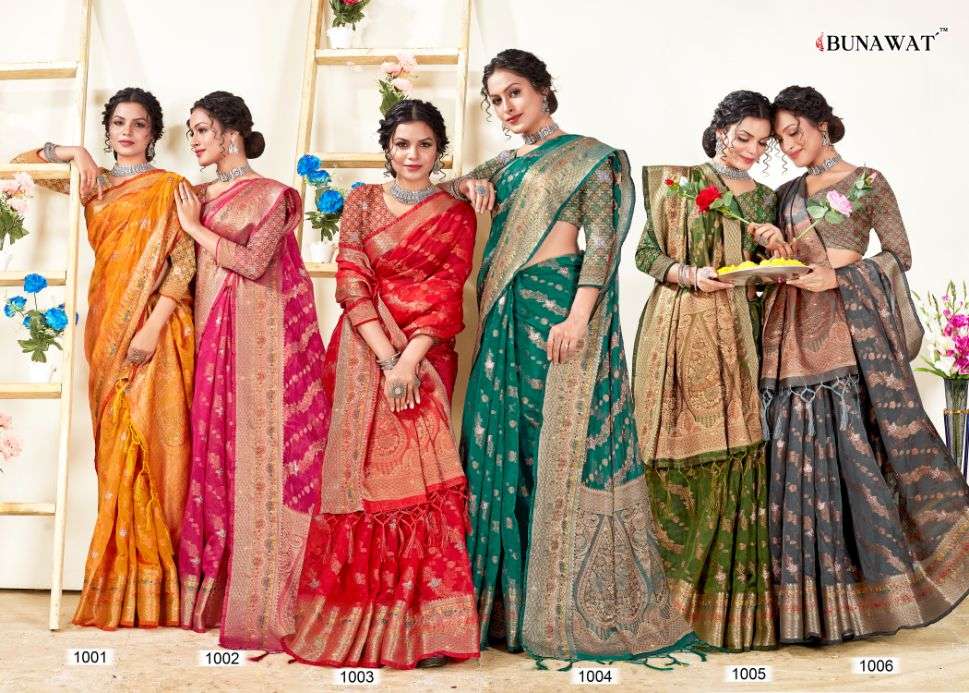 bunawat mishri designer organza saris wholesaler
