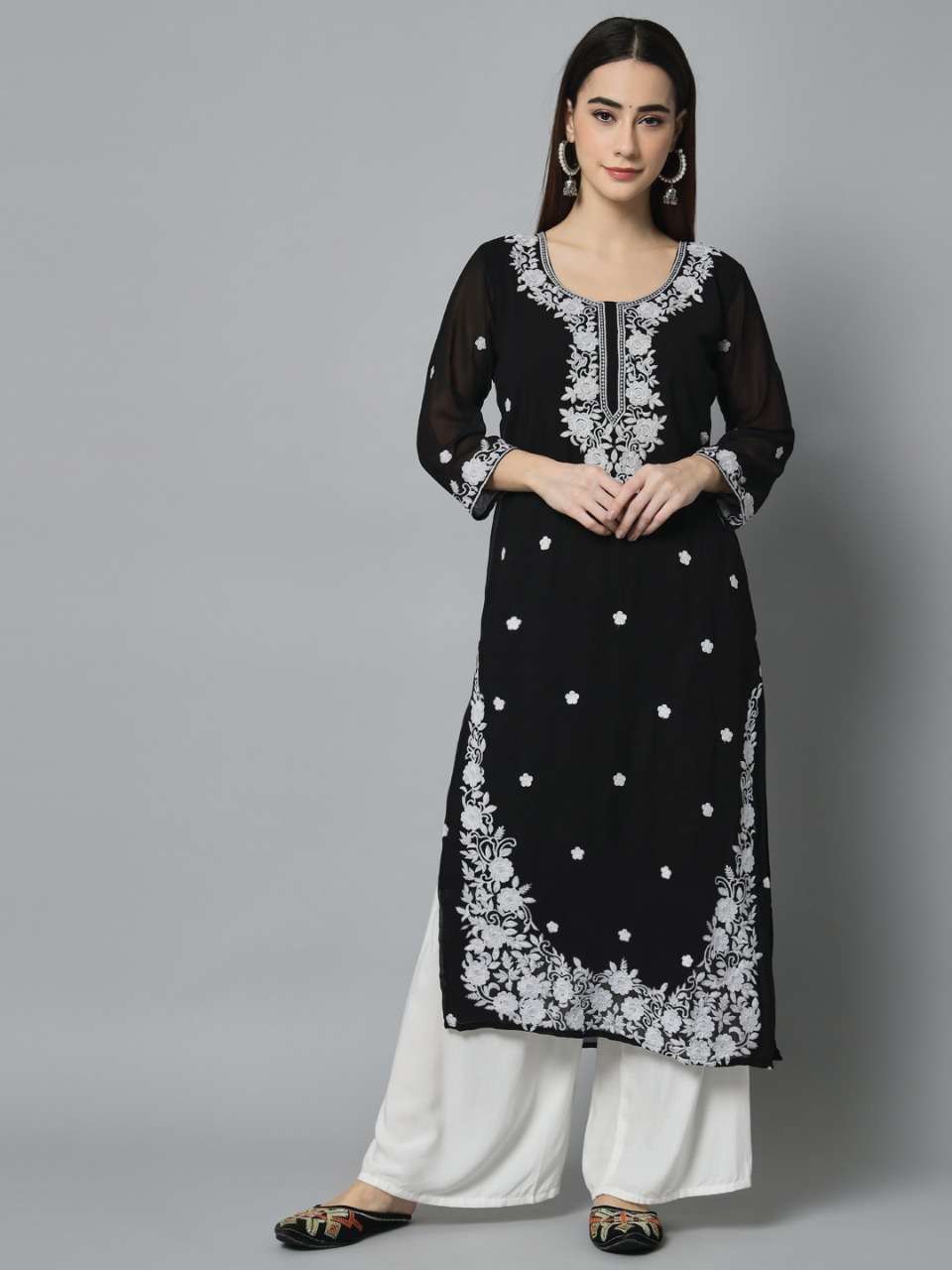 Gopala Georgette with crepe inner and  Lucknowi Embroidery Work