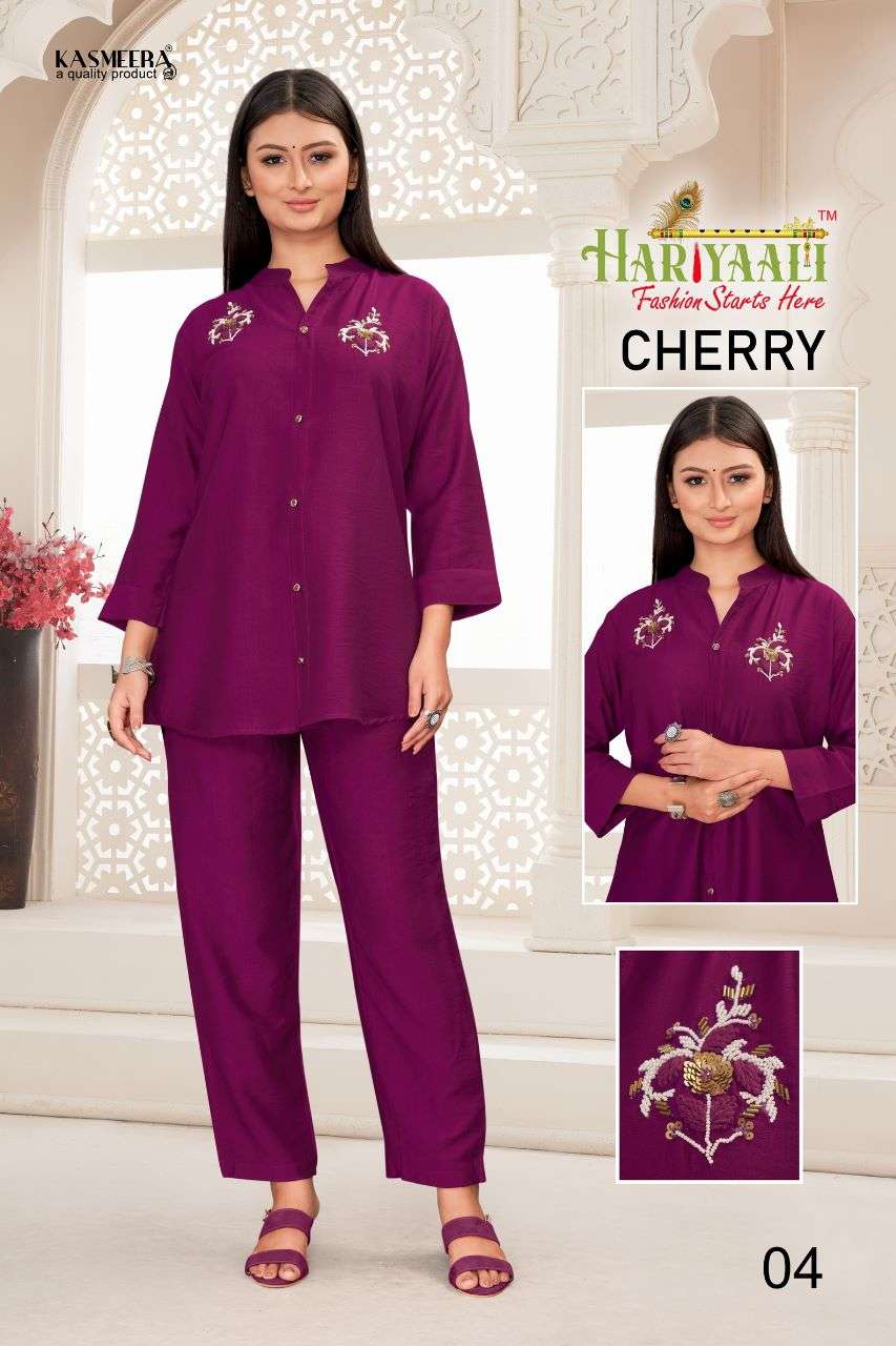 hariyaali present cherry beautiful handwork cord set shirt with pant combo set