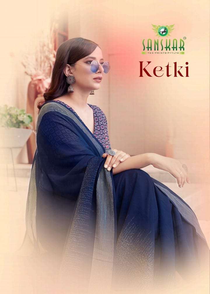 ketki by sanskar tex prints silver foil print border adorable saree collection 