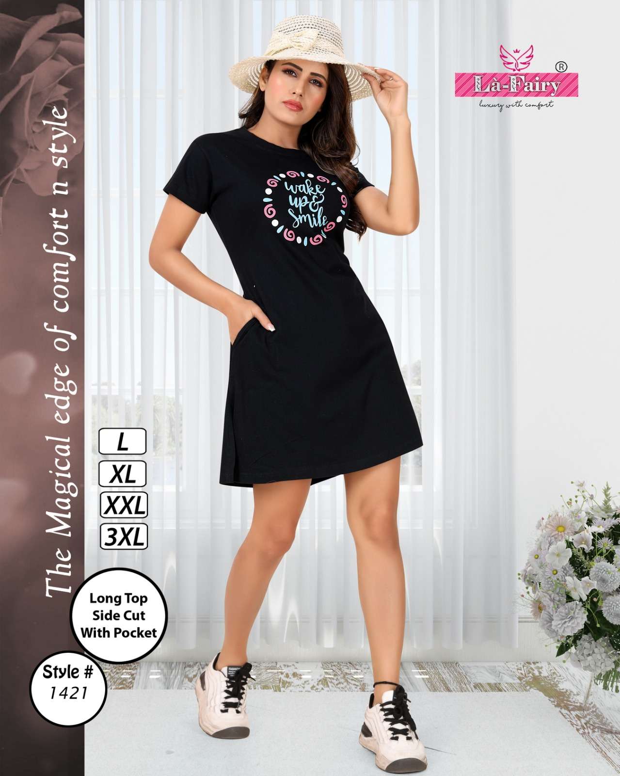 la fairy 1421 fancy comfortable long tops with side cut