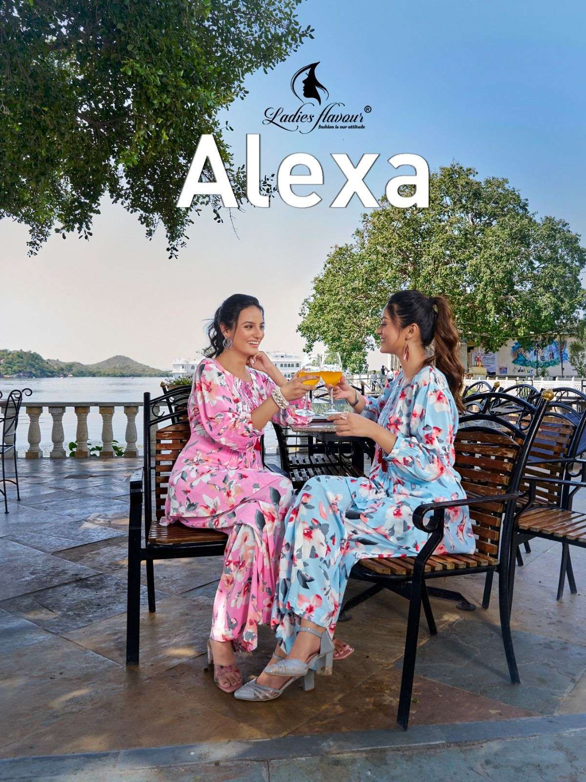 ladies flavour present alexa rinkle print cord set fancy short kurti with pant 