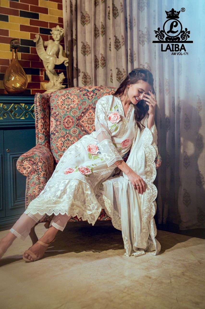 laiba am vol 171 designer off white color readymade pakistani salwar kameez