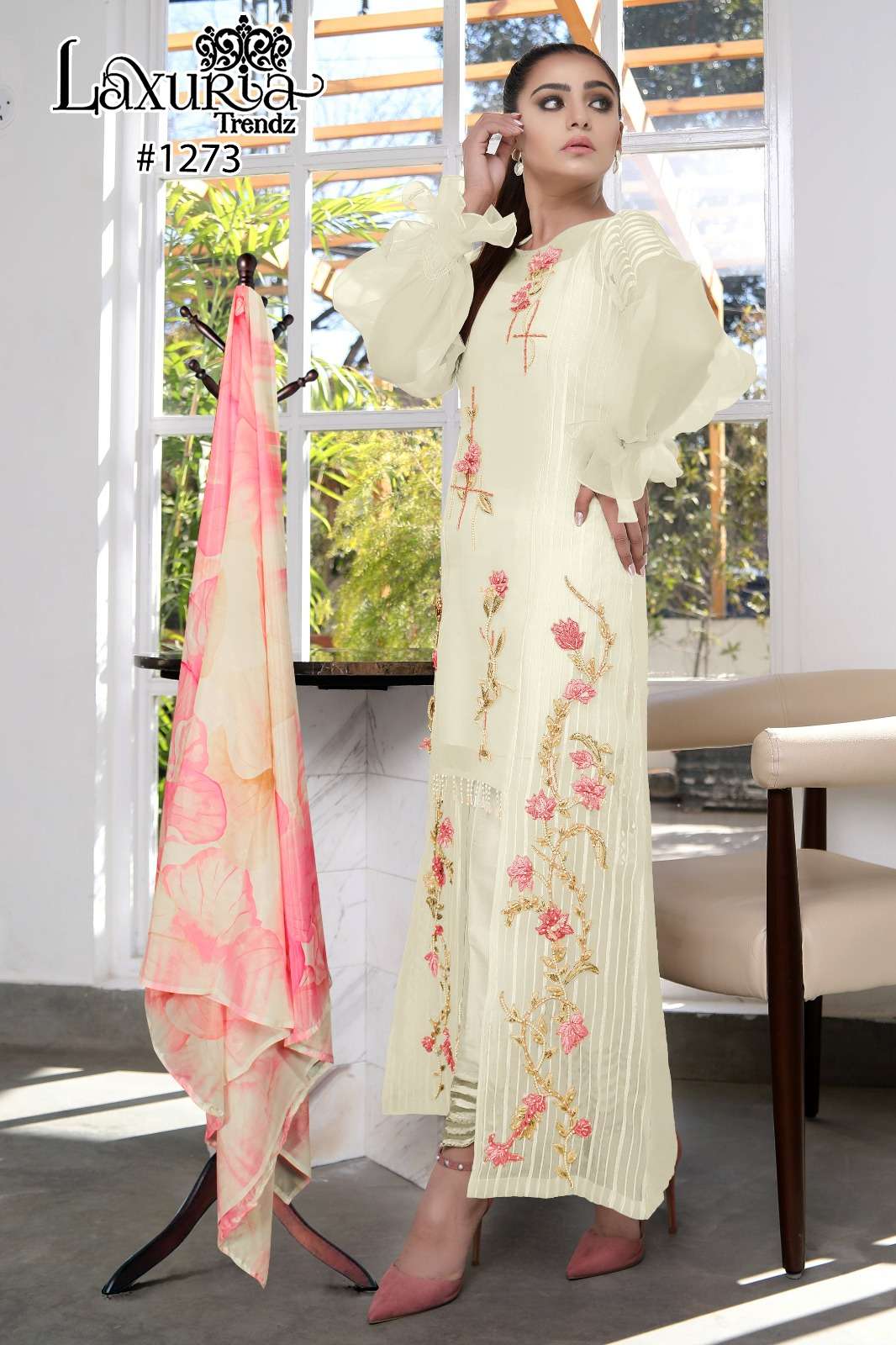 laxuria 1273 designer off white color readymade pakistani salwar kameez