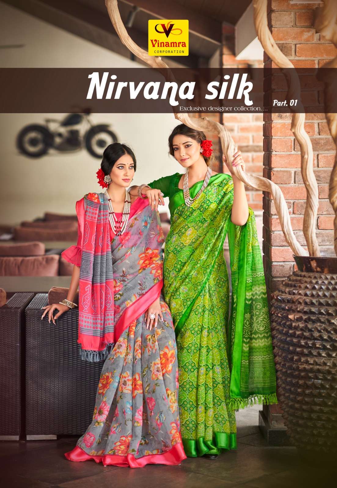nirvana silk vol 1 by vinamra designer satin border saree wholesaler 